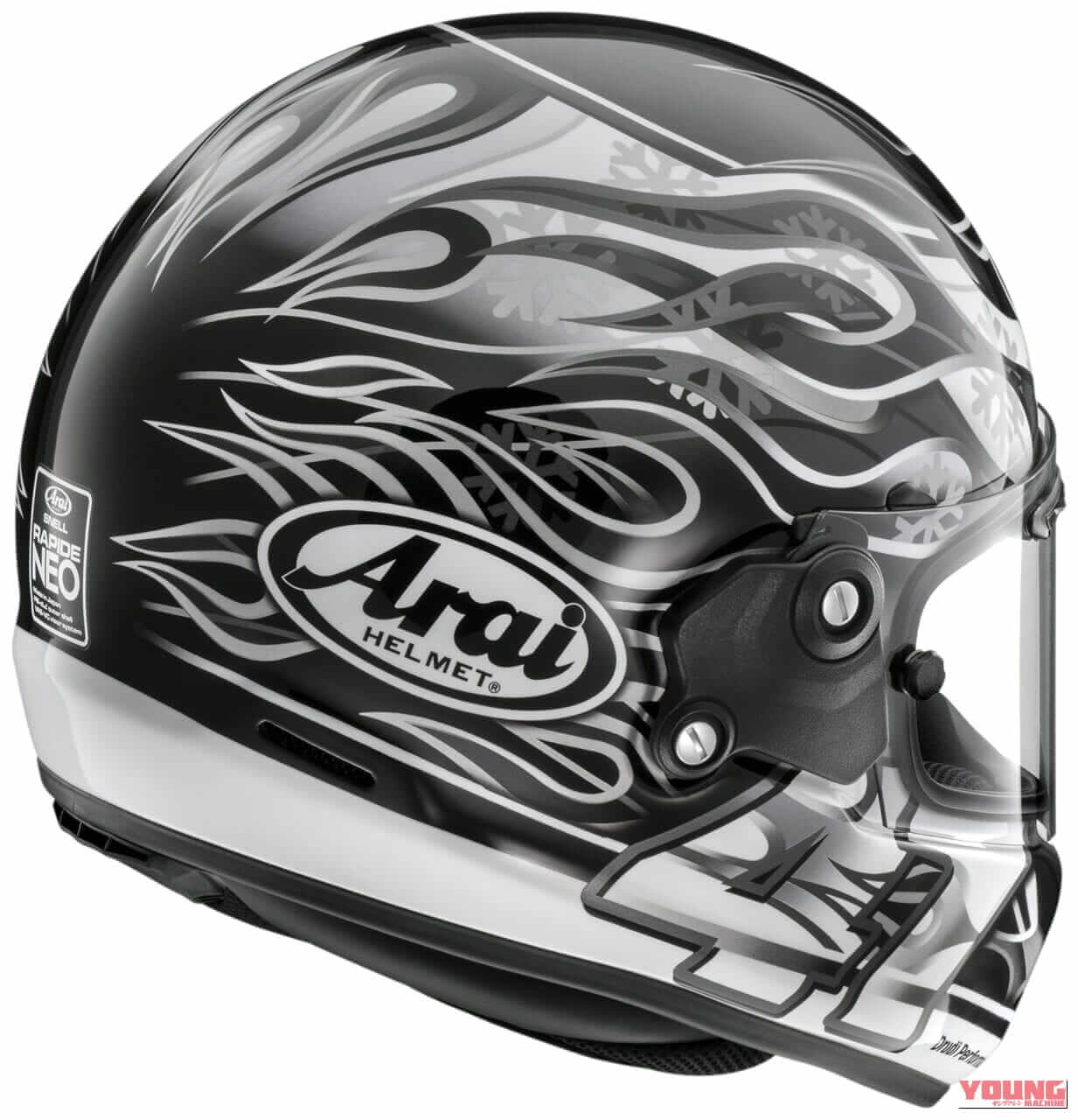 Arai RAPIDE-NEO HAGA DARK｜あの『ニトロ芳賀』の伝説グラフィックが激渋モノトーンで復活！アライ「ラパイド・ネオ ハガ・ダーク」限定発売へ