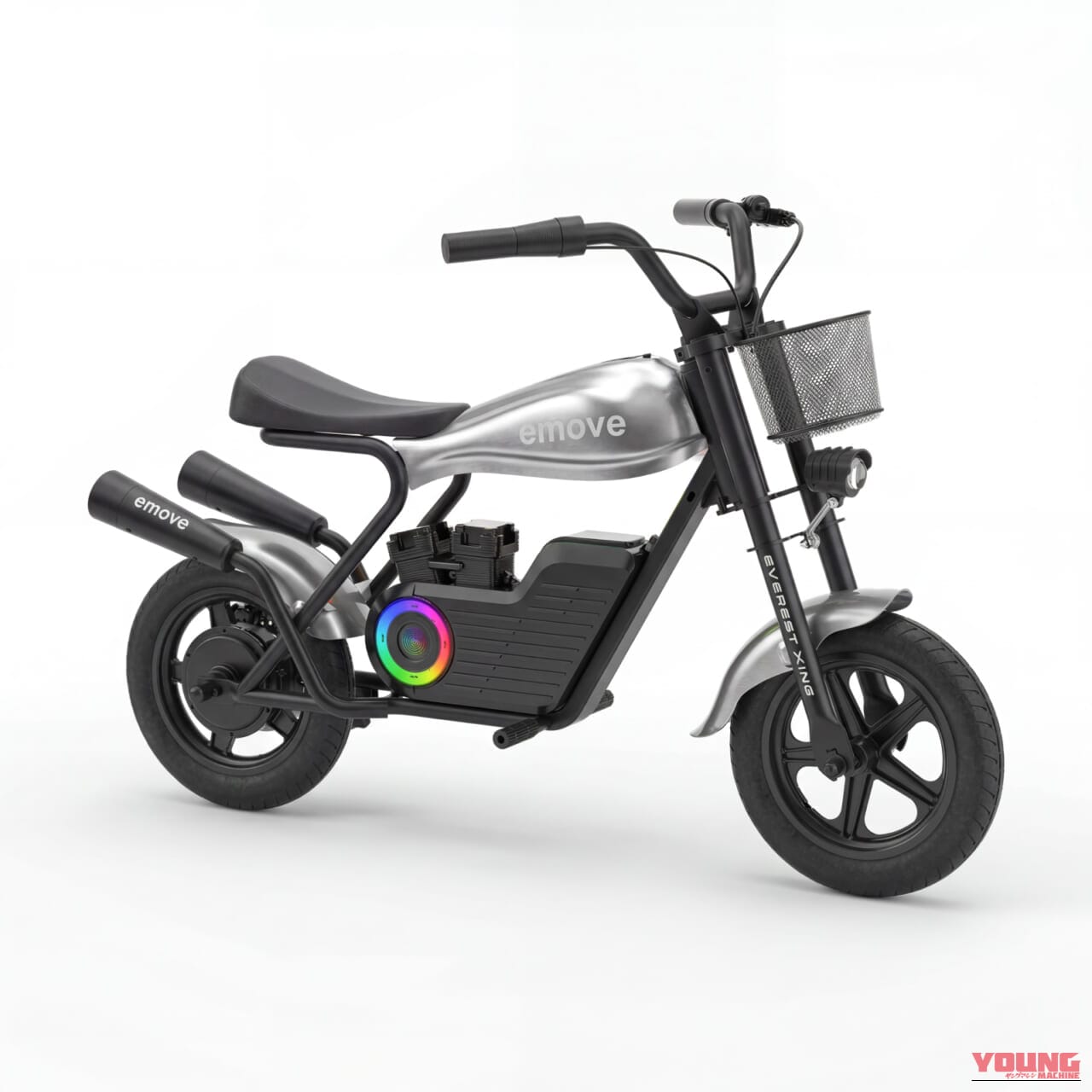 EVEREST XING emove 電動ミニバイク シルバー|「これスゴい…まるで本物」子供から大人まで楽しめるミニバイクが登場!3色展開と斬新なデザインが印象的! コスパ最高の「emove」を紹介