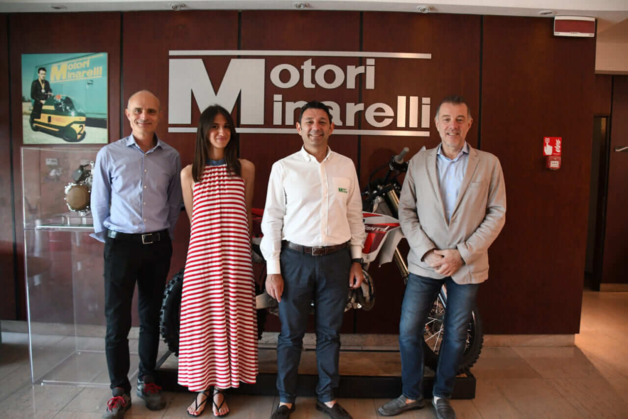 左からAlessandro Barbieri (Minarelli Plant Manager) / Chiara Punzo (Minarelli Marketing Manager) Ermanno Ventura (Minarelli Sales Manager) / Andrea Benatti (Fantic Export Manager)|モータリスト｜【FANTIC】モータリスト代表に聞いた「ミナレッリ」ってどんな会社!?