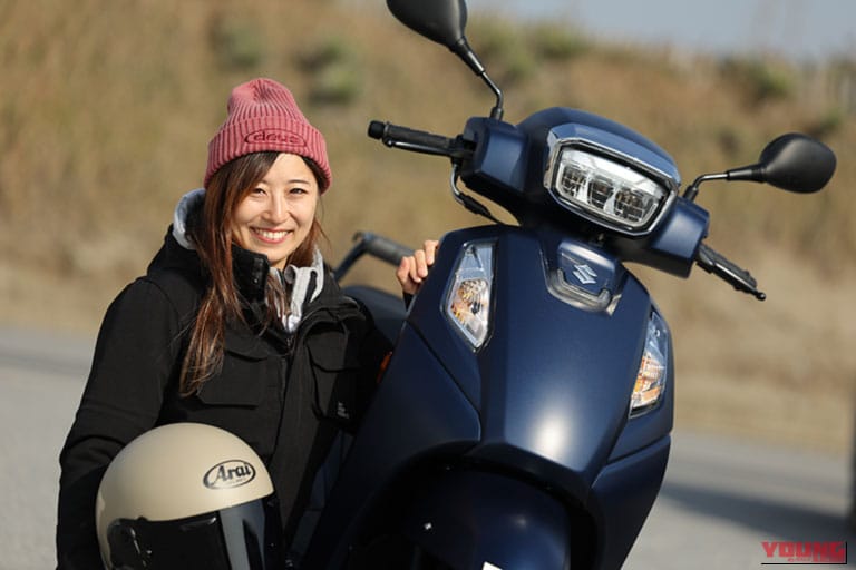岡崎静夏|「え、これがあのアドレス!?」V100やV125を知る人が現行モデルに乗ると、あまりの激変ぶりに驚く理由【全日本レーサー・岡崎静夏がガチ試乗】
