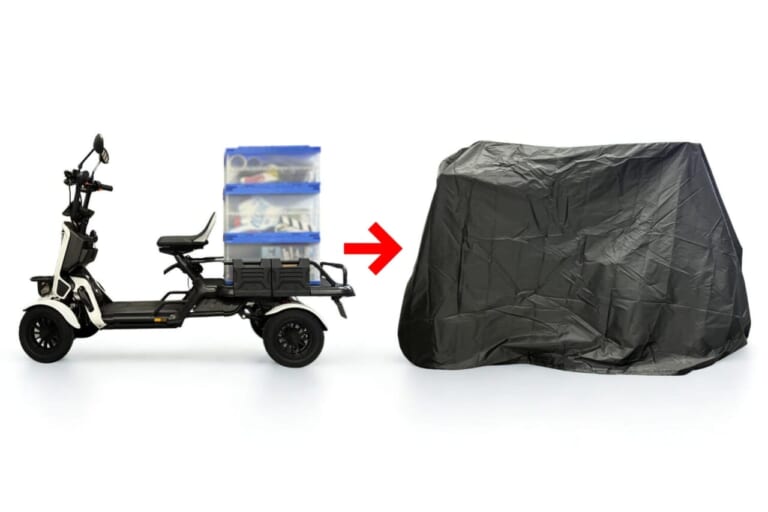 BLAZE E CARGO｜荷物を積んだままでもしっかり覆えて、車体へのフィット感を高める調整機能付き。雨風や紫外線を防ぐ”小さな軽トラ”専用フルカバーが登場【ブレイズ イーカーゴ】