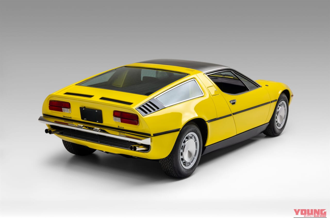 1973年 マセラティ ボーラのリア。グラスハッチとコンビネーションランプ、4本出しマフラー｜「スーパーカーブームの陰でひっそりと…」50年以上前に登場した大人のGTカー。気品漂う美しいボディラインが印象的な「マセラティ・ボーラ」