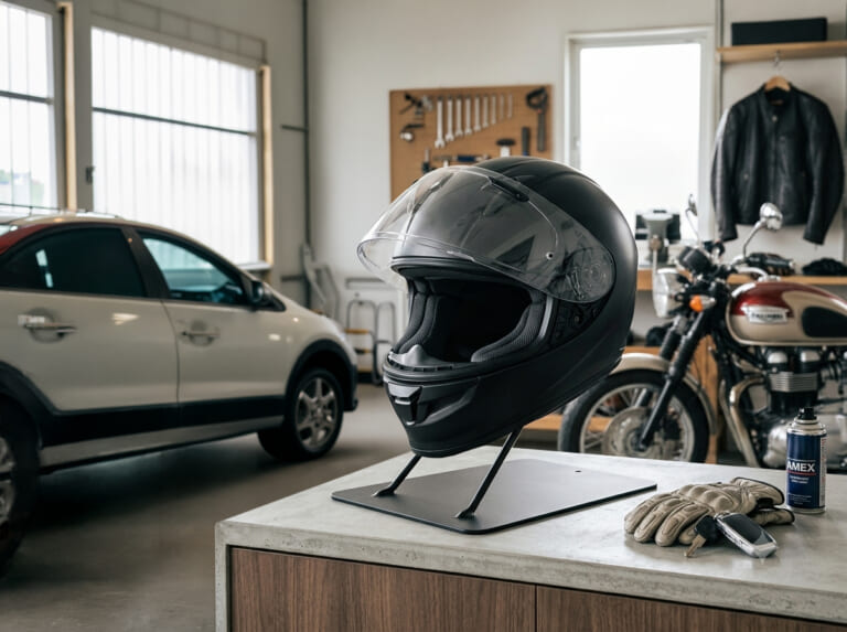 AMEX-C09｜直置きはもう卒業！ 大切なヘルメットをインテリアにする日本製スタンドが登場！湿気やニオイの発生を効果的に抑制
