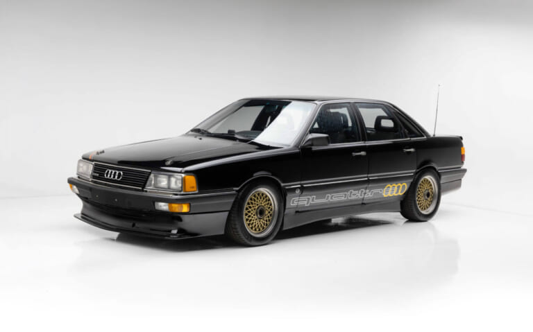 1988年製のアウディ5000 CS クワトロ スピードレコード プロトタイプを斜め前から撮影した写真｜「そんなことってあるんだ…」解体予定の車両を極秘保管。数十年後、オークションの場に姿を現したモンスターモデル。激しい争奪戦が展開された［アウディ 5000CS］