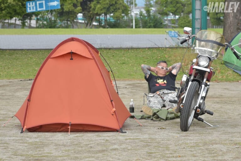 遠藤自動車|コヨーテキャンプミーティング20th|キャンプ会場は近所の公園!?。街中開催は、ハーレー乗り以外にも高評価だった<COYOTE CAMP MEETING 20th>