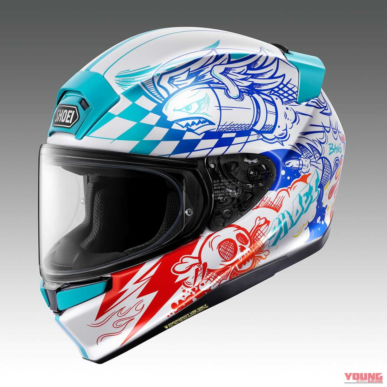 Z-9 KABOOM (WHITE/BLUE)｜【SHOEI Z-9】アメコミ風のポップな爆発グラフィック！新作フルフェイス『Z-9 KABOOM（カブーン）』が11月発売