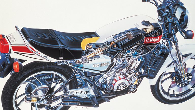 YAMAHAのRZ250が採用したモノサスの構造を解説するイラスト｜「発売前から予約が殺到」46年前に登場した常識外れのハイスペックマシン。白×赤の日の丸カラーが印象的だった［YAMAHA RZ250］を紹介