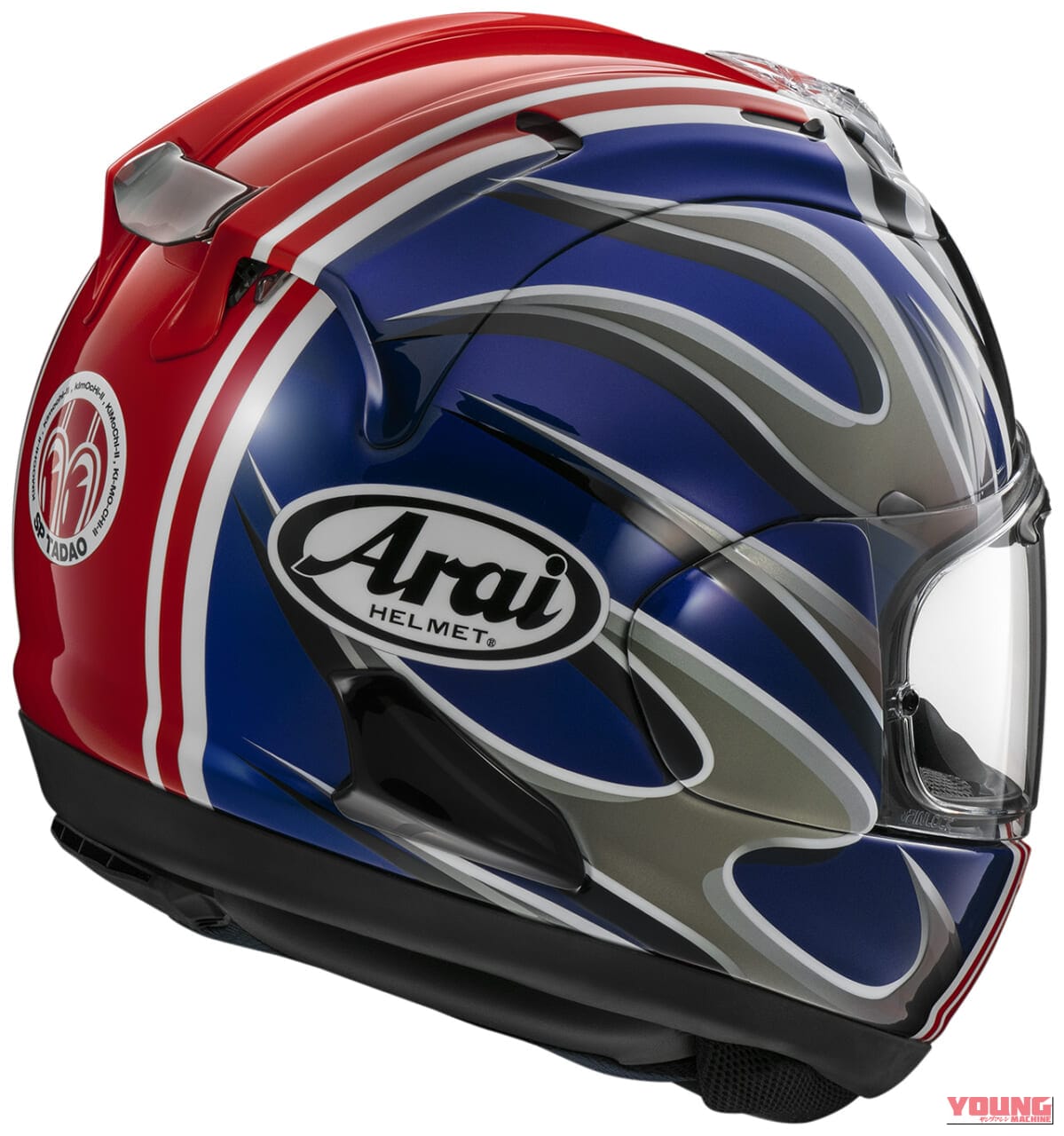 Arai RX-7X SP TADAO｜“忠さん”の目玉マークが鈴木忠男レプリカとして登場！アライのフラッグシップ『RX-7X SP TADAO』はメタリックブルー×赤ラインの原点デザイン