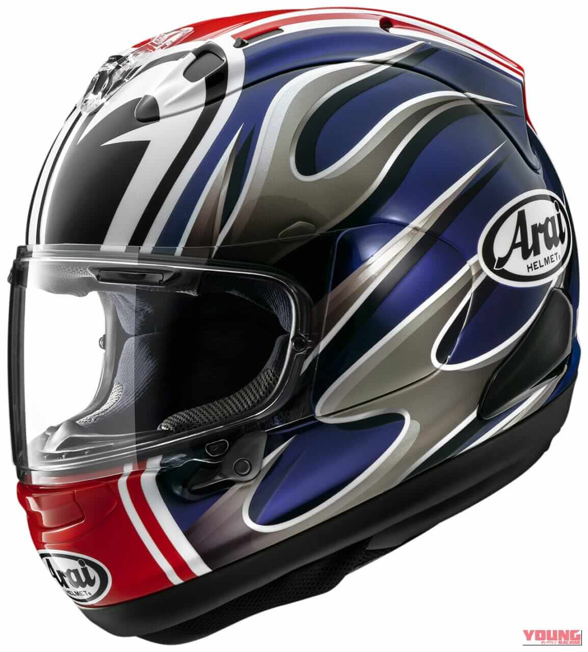 Arai RX-7X SP TADAO｜“忠さん”の目玉マークが鈴木忠男レプリカとして登場！アライのフラッグシップ『RX-7X SP TADAO』はメタリックブルー×赤ラインの原点デザイン