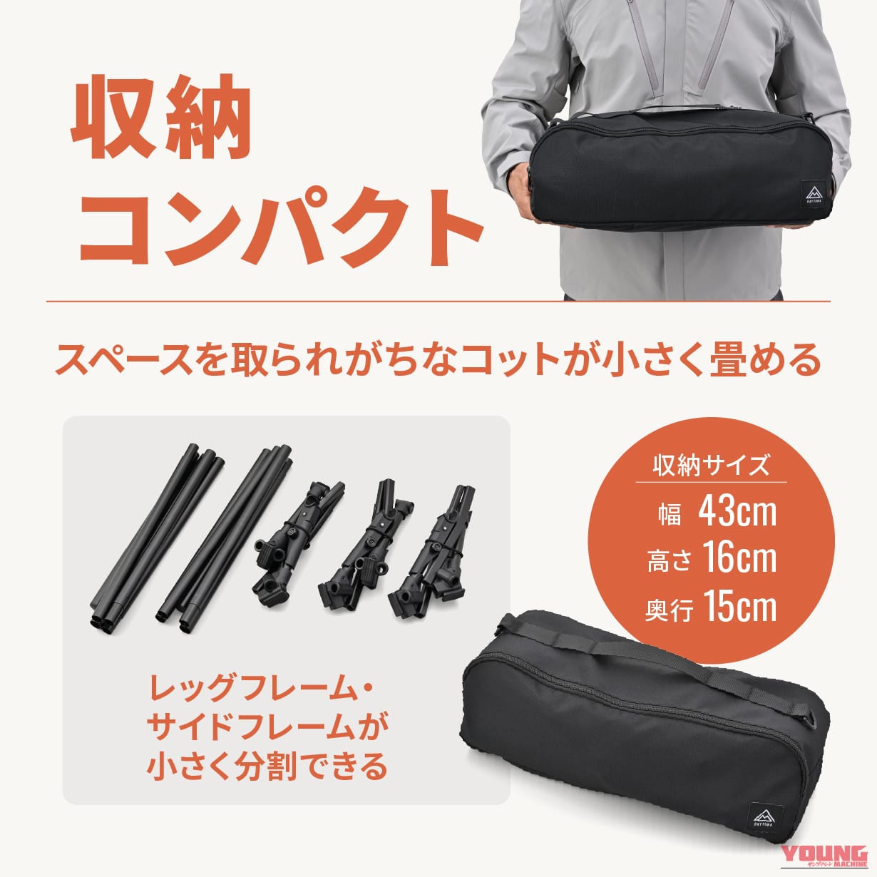 コンパクトコット「43/RIDE」｜積載の壁をぶち破れ！ デイトナからパックロッドサイズの超絶コンパクトコット「43/RIDE」が登場だ！