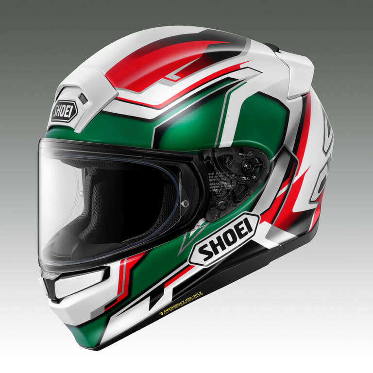 Z-9_LeanAngle(RED/GREEN)｜レプリカじゃなくても超レーシー！SHOEI『Z-9』に直線ラインが映える新柄「リーンアングル」登場！2027年1月発売